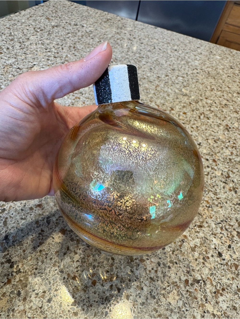 NWOT MacKenzie-Childs Iridescent Gold Glass Holiday Ornament
